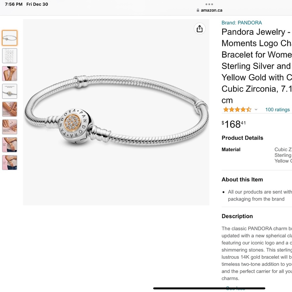 Pandora logo pave’ bracelet silver and 14k gold